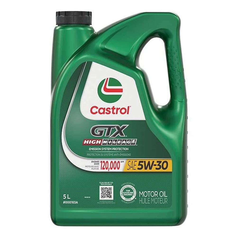 Castrol GTX – High Mileage 5W30 - 5 l Une huile haut de gamme formulée pour les moteurs ayant plus de 120 000 km au compteur.