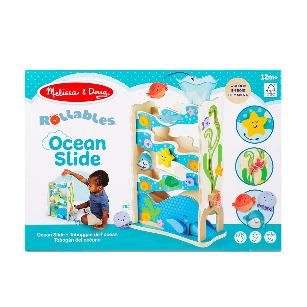 Melissa & Doug Rollables Wooden Ocean Slide Infant and Toddler Toy (5 Pieces) - FSC Certified