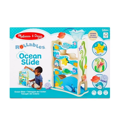 Melissa & Doug Rollables Wooden Ocean Slide Infant and Toddler Toy (5 Pieces) - FSC Certified