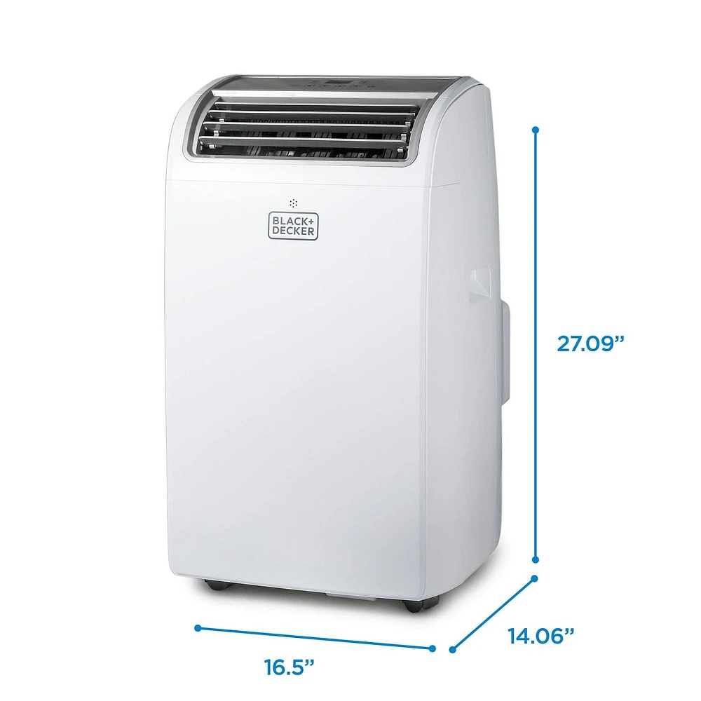 Climatiseur portatif avec chauffage Black + Decker, 8 150 BTU SACC/CEC (12 000 BTU ASHRAE 128) avec chauffage 10 500 BTU pour pièces jusqu'à 550 pi2, blanc