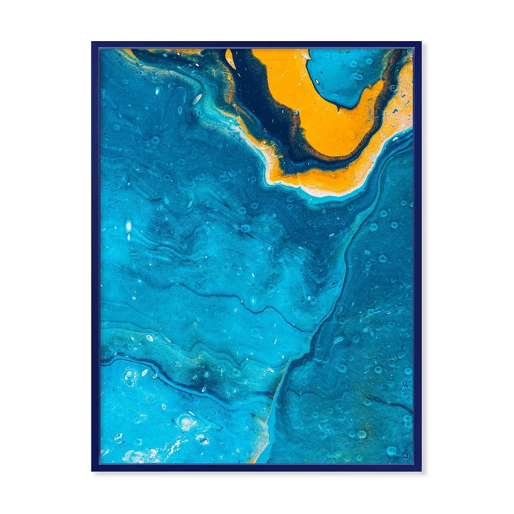 Designart Composition Abstraite En Marbre En Bleu Et Orange III ART MURAL À CADRE FLOTTÉ