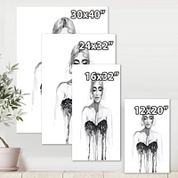 Designart Portrait monochrome de femme portant une robe de soirée Art mural sur toile