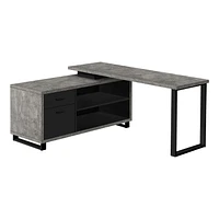 Monarch Specialties Bureau, Bureau À Domicile, Coin, Tiroirs De Rangement, 72"l, Forme De L, Travail, Ordinateur Portable, Métal, Stratifié, Gris, Noir, Contemporain, Moderne