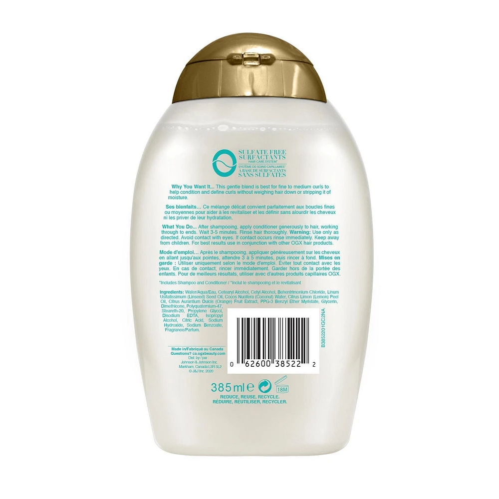 Revitalisant OGX Lightweight + Coconut Fine Curls, revitalisant léger à l'eau de coco