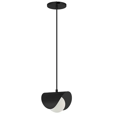 Luminaire suspendu Cresent à 1 lumière, noir mat, verre opale blanc
