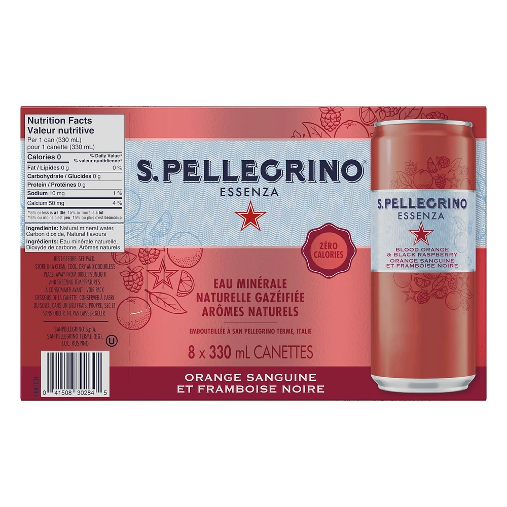 SAN PELLEGRINO ESSENZA Sparkling Blood Orange & Black Raspberry, 8 x 330mL Cans