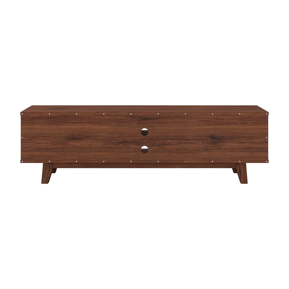 Fort Worth 63"L White and Brown Wood Grain Finish TV Stand with Open and Closed Storage