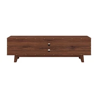 Fort Worth 63"L White and Brown Wood Grain Finish TV Stand with Open and Closed Storage