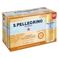 SAN PELLEGRINO ESSENZA Sparkling Water Tangerine & Wild Strawberry, 8 x 330mL Cans