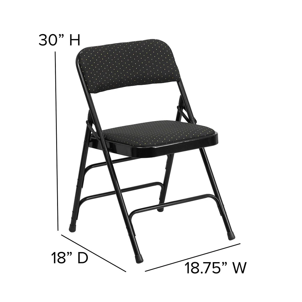2 pièces Chaise pliante de la série HERCULES en tissu noir à motifs et métal à triple entretoise courbé et double charnière