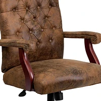 Chaise exécutive de bureau classique pivotante en brun Bomber avec appui-bras