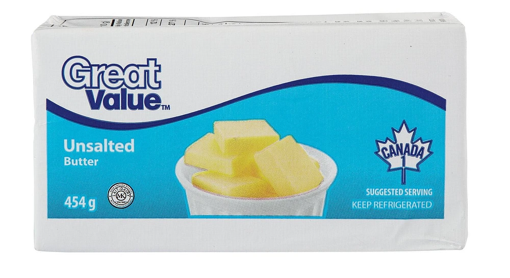 Great Value Unsalted Butter, 454 g