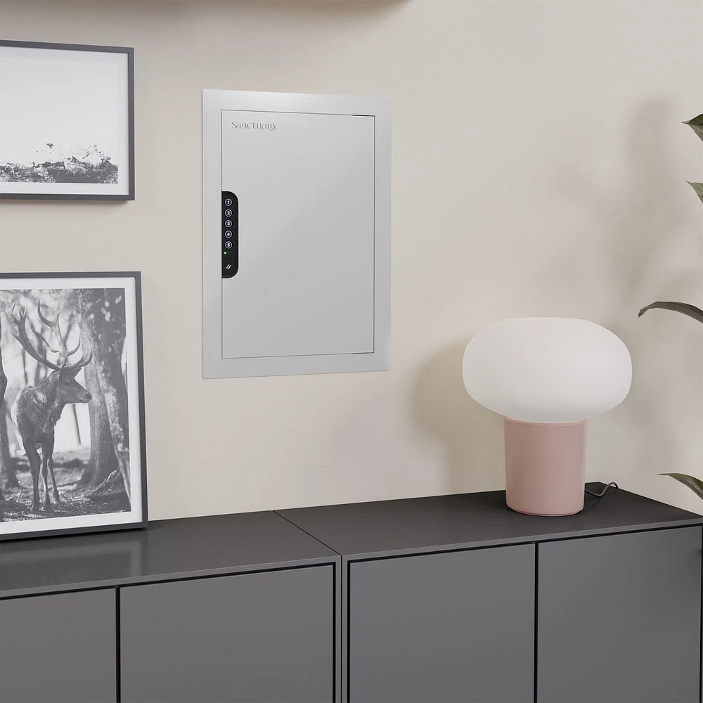 Coffre-fort mural Sanctuary de 21,8 po de haut, coffre-fort en acier, coffre-fort de sécurité pour la maison et le bureau avec serrure électronique, blanc (0,49 pied cube) - SA-IWV-W