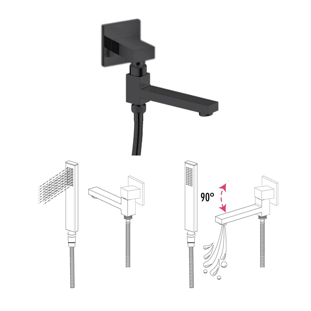 The akuaplus® Square Bathtub Spout or shower 1/2 in. female 2-way.
