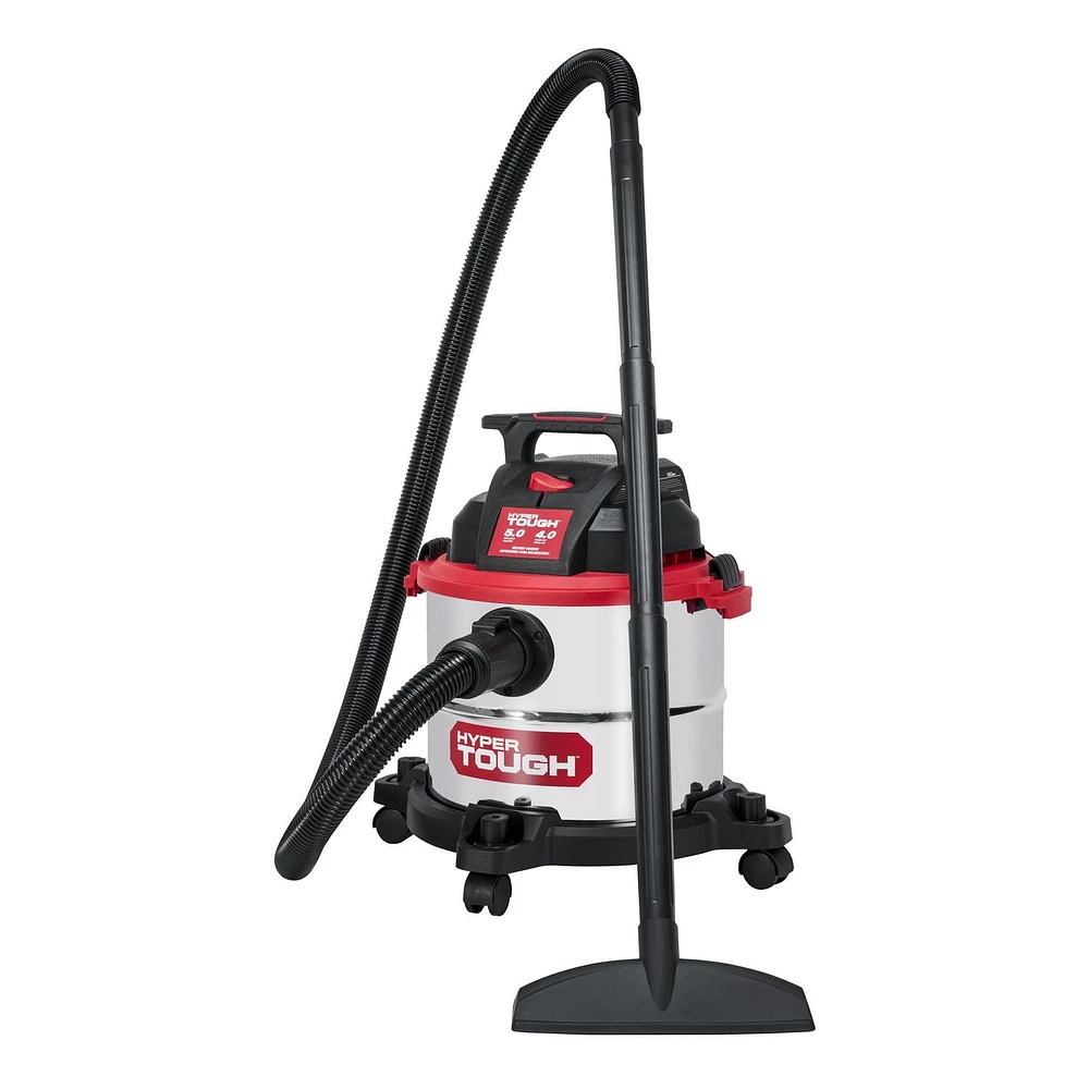 Hyper Tough 5 Gallon Stainless Steel Wet/Dry Vacuum, Hyper Tough 18.9L (5 Gal.) 4.0 Peak Horsepower Wet/Dry Vacuum with accessories