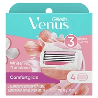 Venus ComfortGlide White Tea Women's Razor Blades, with Built-in Shave Gel Bars, 4 Razor Blade Refills, 4CT