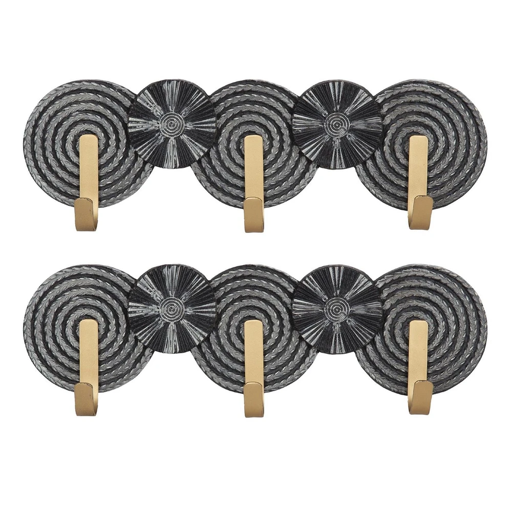 hometrends Spinoza Plaque with Hooks Set, Black/Gold