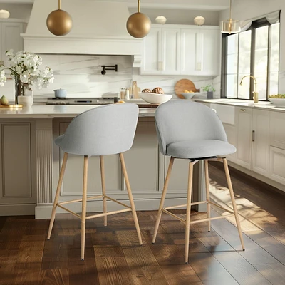 Homy Casa Ensemble de 4 tabourets de bar pivotants, hauteur de comptoir de 26 po avec dossier incurvé ergonomique, rembourrés avec détails cousus pour îlot de cuisine et salle à manger, beige/gris/ble