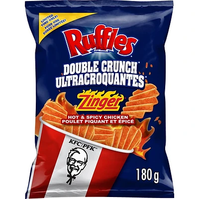 Ruffles Double Crunch KFC Zinger Hot & Spicy Chicken Flavoured Potato Chips, 180 g.