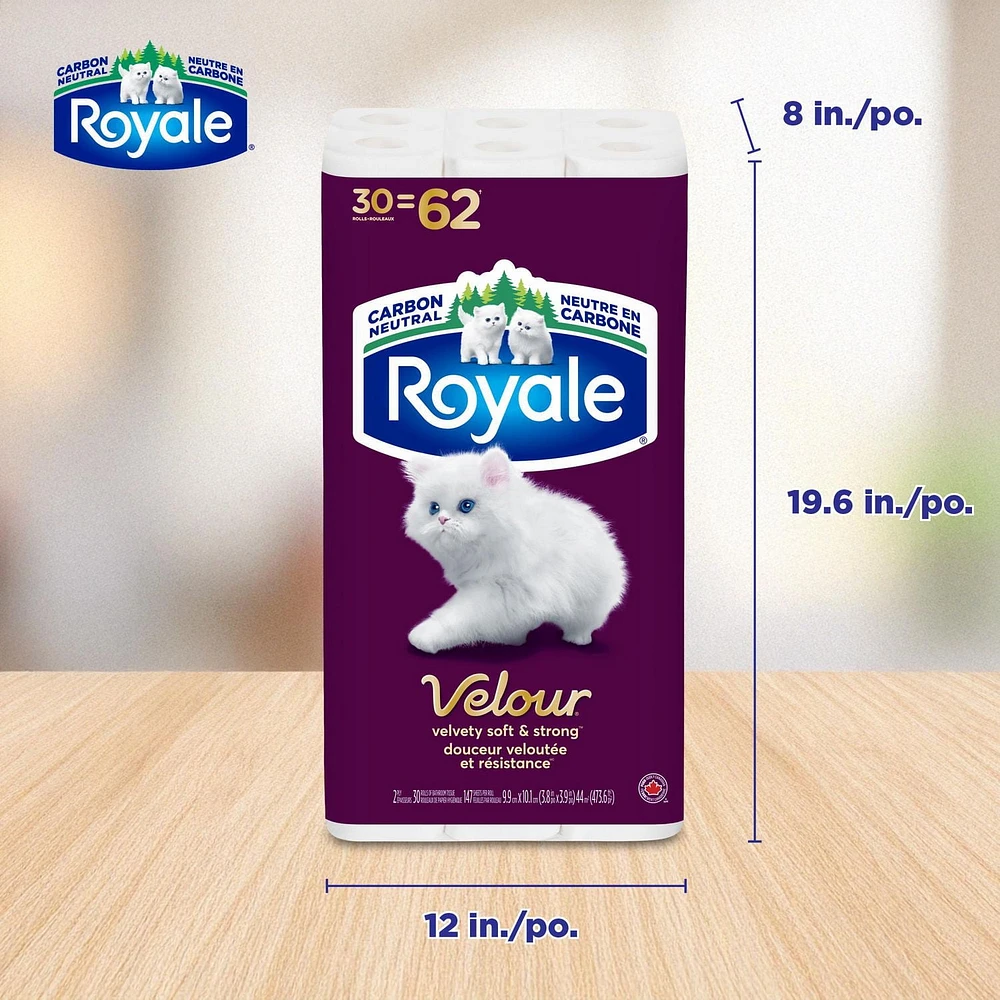 Royale Velour papier hygiénique, 30 équivalant à 62 rouleaux 2-ép., 147 feuilles /roul