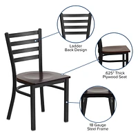 Lot de 2 pièces - Chaise de restaurant de la série HERCULES en métal noir avec dossier échelle - siège en bois d'acajou