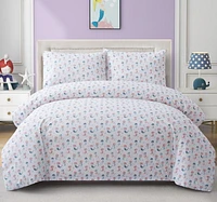 Marina Decoration Kids Girls Toddlers Cute Printed 600 Thread Count Soft Cotton Blend Percale Duvet Cover Set with Corner Tie and Zipper, Cartoon Mermaid Pattern