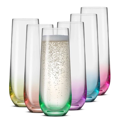 Flûtes à Champagne sans Pied Colorées Hue – 9,4 oz - Ensemble de 6 Coupe élancée et lestée