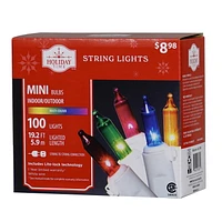 Mini guirlandes de Noël lumineuses dotées de 100 ampoules à incandescence, multicolores, avec fil blanc, de 19,2 pieds, Holiday Time