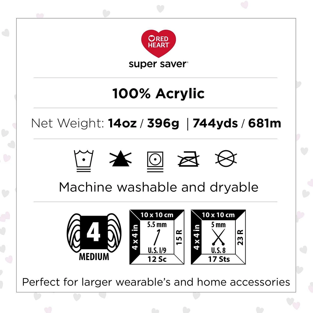 Red Heart® Super Saver® Jumbo Yarn, Acrylic #4 Medium, 14oz/396g, 744 Yards