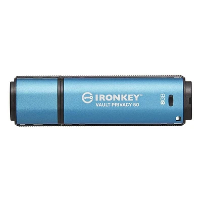 Kingston IronKey Vault Privacy 50 8 Go USB crypté | FIPS 197 | AES-256bit | Protection contre les attaques BadUSB | Options de mot de passe multiple | IKVP50/8 Go