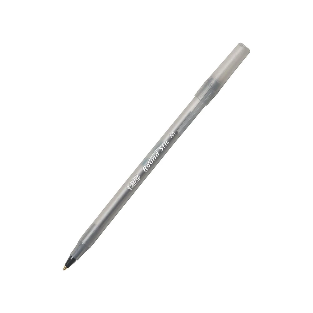 Stylos-billes noirs BIC Round Stic Extra Value, pointe moyenne (1,0 mm), paquet de 60 stylos en vrac, corps rond et souple pour une écriture confortable