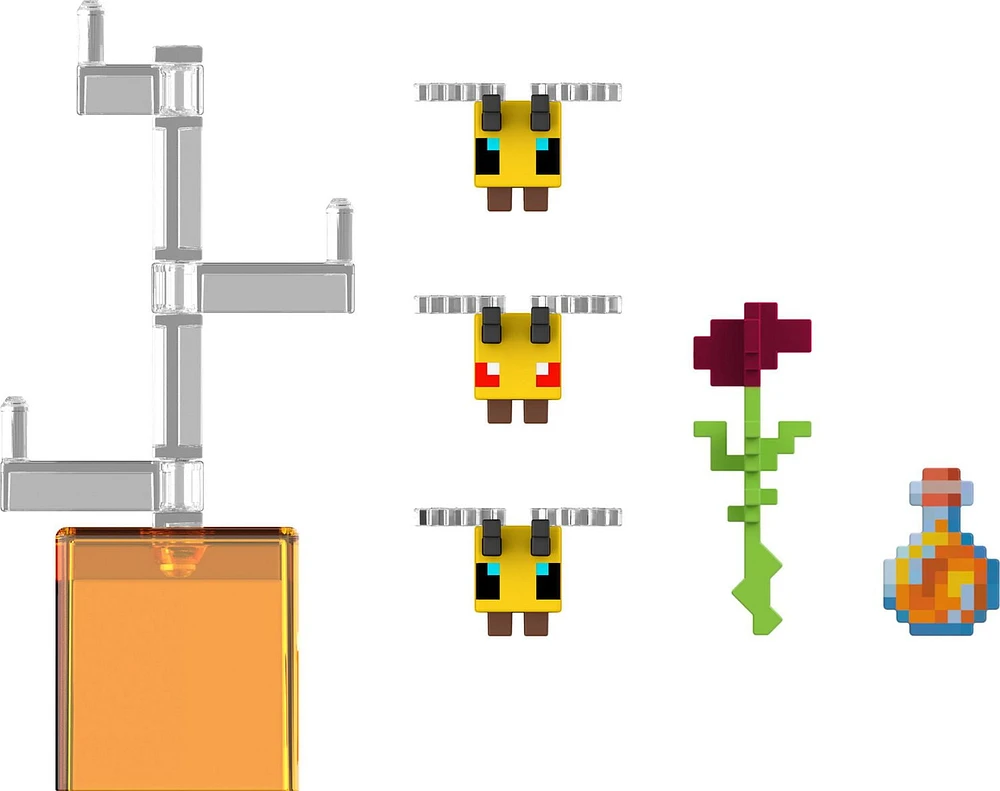 Minecraft Bees Action Figures & Accessories, 3.25-in Scale & Pixelated Design