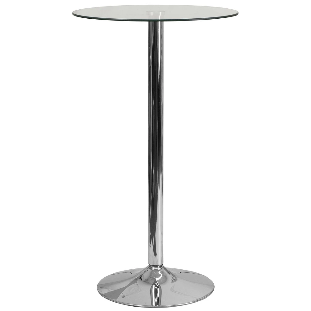 Table ronde en verre de 23,75 pouces avec base en chrome de 41,75 pouces de hauteur