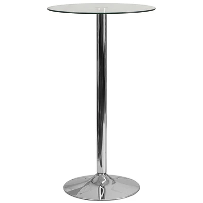 Table ronde en verre de 23,75 pouces avec base en chrome de 41,75 pouces de hauteur
