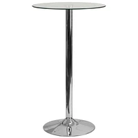 Table ronde en verre de 23,75 pouces avec base en chrome de 41,75 pouces de hauteur