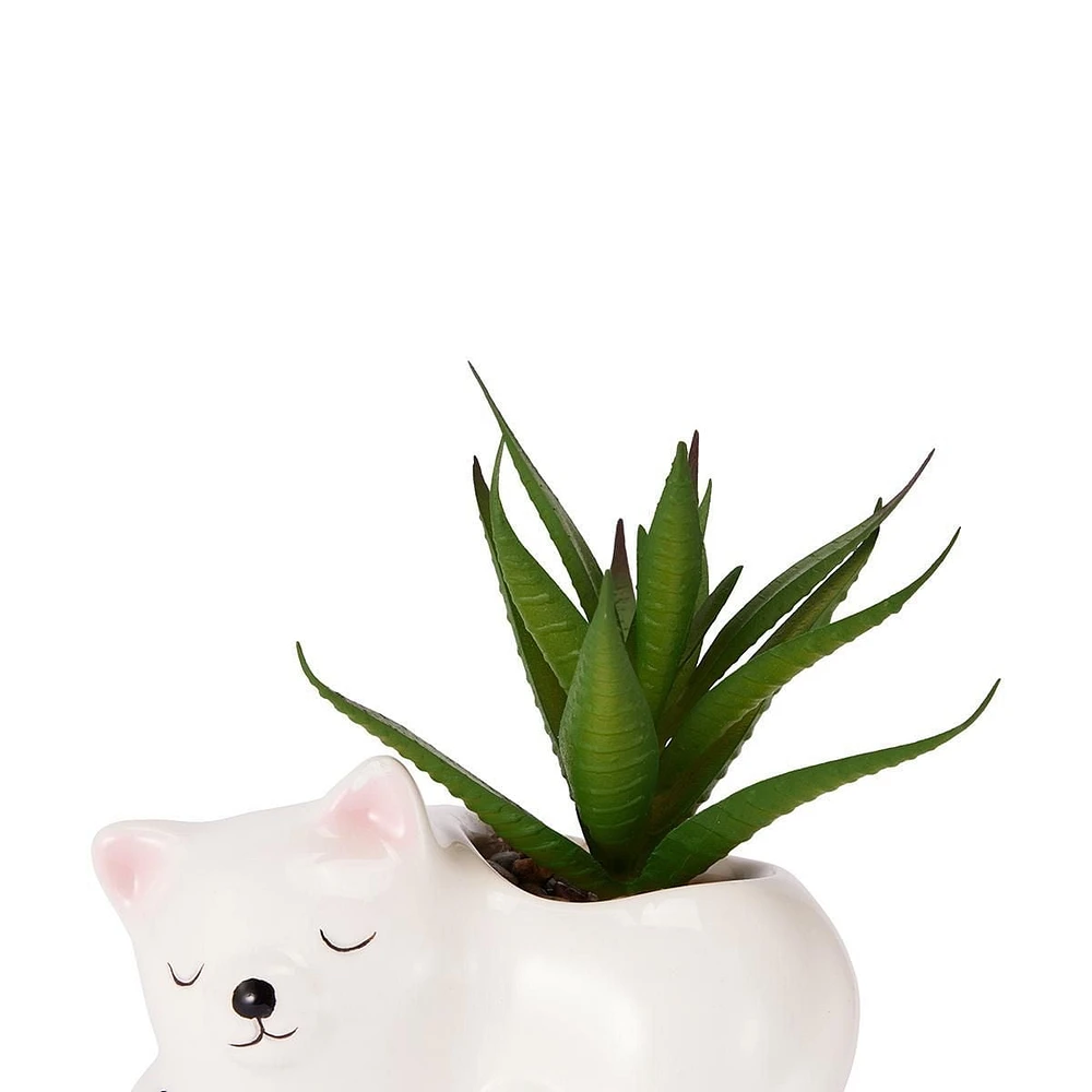 SUCCULENT ARTIFICIEL DANS UN POT EN FORME DE CHAT