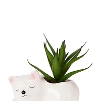 SUCCULENT ARTIFICIEL DANS UN POT EN FORME DE CHAT