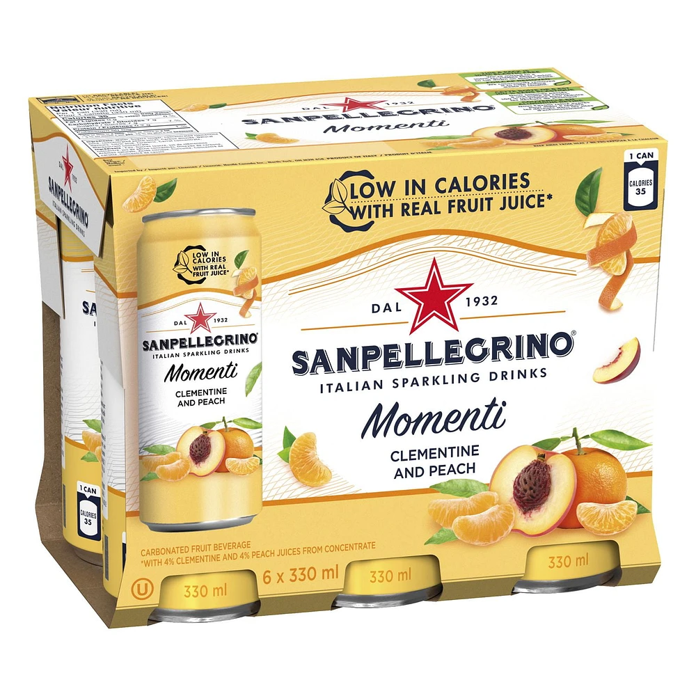 SAN PELLEGRINO MOMENTI Sparkling Water Clementine Peach – 6x330mL, 6 x 330ml Cans