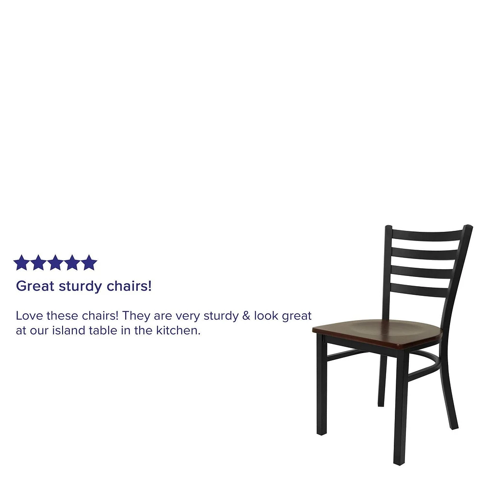 Lot de 2 pièces - Chaise de restaurant de la série HERCULES en métal noir avec dossier échelle - siège en bois d'acajou