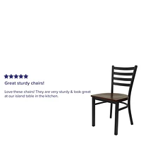 Lot de 2 pièces - Chaise de restaurant de la série HERCULES en métal noir avec dossier échelle - siège en bois d'acajou