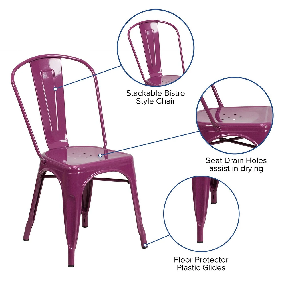 Chaise empilable en métal violet pour intérieur-extérieur