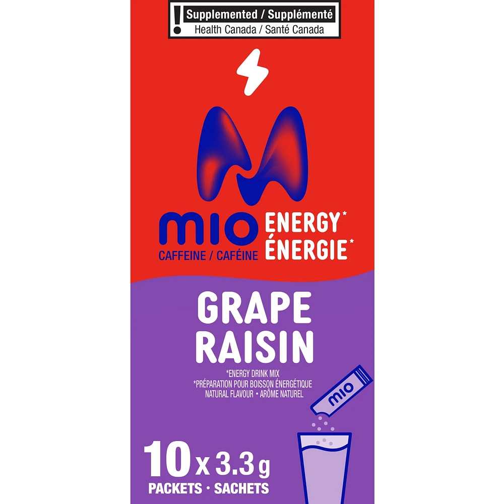 mio Energy Grape Energy Drink Mix, 3.3 g Packets, 10 ct Box, 10pk