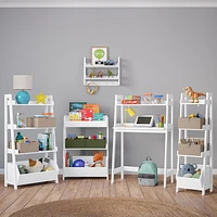 Kids 4-Tier 13in Ladder Shelf with Toy Organizer and 2pc Black Bins