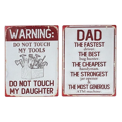 IH Casa Decor Embossed Metal Sign Dad/Warning Asstd - Set of 2
