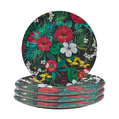 Bambou Noyer FloralAssiette 26 cm, Ensemble de 4