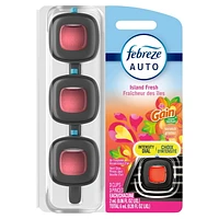 Assainisseur d’air sous forme de pince pour bouche d’air Febreze AUTO, parfum Fraîcheur des îles Gain, pince pour bouche d’air de voiture de 2mL3
