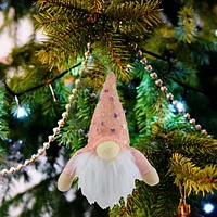 Holiday Time Ornement de gnome en tissu rose avec LED