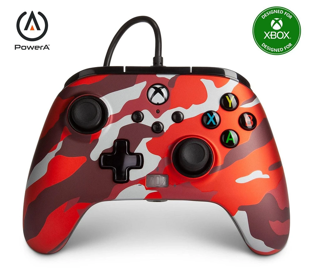 PowerA Enhanced Wired Controller for Xbox - Metallic Red Camo; gamepad, wired video game controller, gaming controller, Xbox Series X|S, Xbox Series X|S