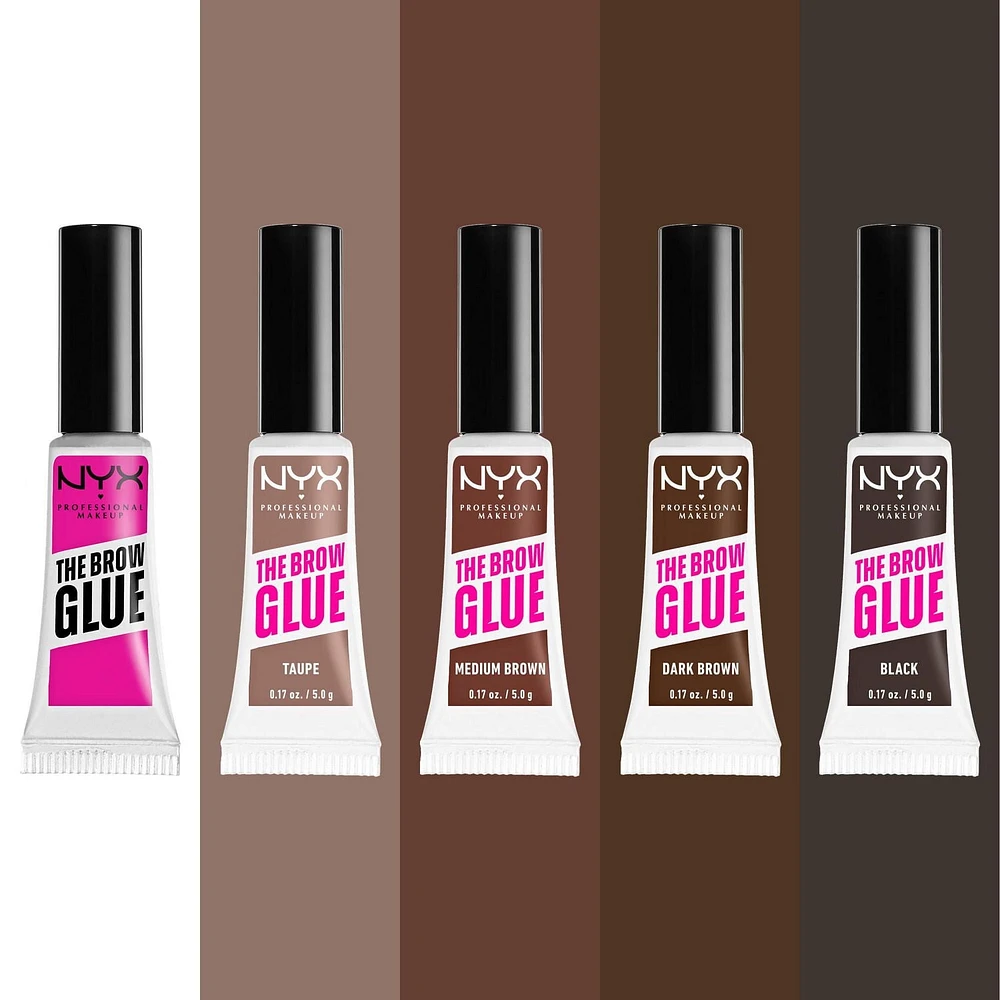 NYX PROFESSIONAL MAKEUP, The Brow Glue, Instant Brow Styler, 16H Extreme Hold, Vegan Formula - Warm Brown, 0.18oz / 5g, Tinted brow styler