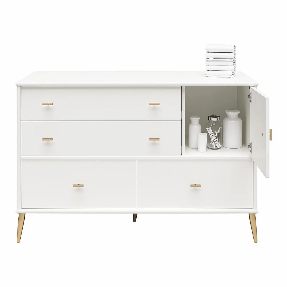 Valentina Asymmetrical 4 Drawer / 1 Door Convertible Dresser, White